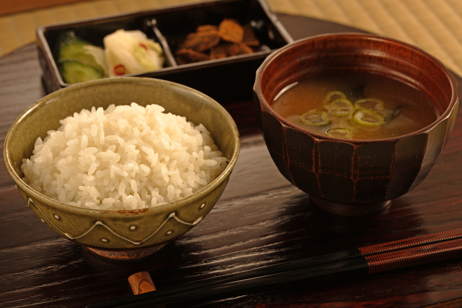 Boiled rice and miso soup